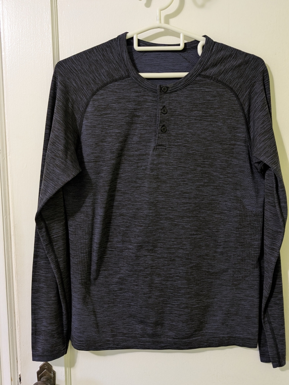lululemon athletica Men's Long-Sleeve Henley in Dark Heather Blue-Black